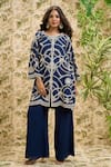 Shop_Aariyana Couture_Blue Kurta-organza And Pant- Viscose Georgette Jaal Work Kurta & Flared Set 