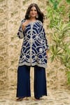 Aariyana Couture_Blue Kurta-organza And Pant- Viscose Jaal Work Kurta & Flared Set  _Online_at_Aza_Fashions