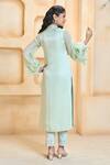 Ariyana Couture_Green Kurta- Linen Satin And Pant- Cotton Puffed Sleeve & Hem Set For Women_Online_at_Aza_Fashions