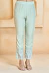 Ariyana Couture_Green Kurta- Linen Satin And Pant- Cotton Puffed Sleeve & Hem Set For Women_Online