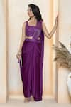 Buy_Aariyana Couture_Purple Saree- Modal Satin And Blouse- Dupion Hand Embroidered Pre-draped With _at_Aza_Fashions