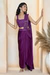 Aariyana Couture_Purple Saree- Modal Satin And Blouse- Dupion Hand Embroidered Pre-draped With _Online_at_Aza_Fashions