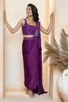 Aariyana Couture_Purple Saree- Modal Satin And Blouse- Dupion Hand Embroidered Pre-draped With _Online