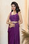 Shop_Aariyana Couture_Purple Saree- Modal Satin And Blouse- Dupion Hand Embroidered Pre-draped With _at_Aza_Fashions