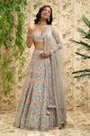 Aariyana Couture_Blue Lehenga And Dupatta- Butterfly Net & Flower Bridal Set _at_Aza_Fashions
