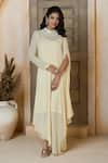 Buy_Aariyana Couture_Beige Viscose Georgette Hand Embroidered Cutdana Tonal Asymmetric Tunic _at_Aza_Fashions