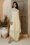 Aariyana Couture_Beige Viscose Georgette Hand Embroidered Cutdana Tonal Asymmetric Tunic _at_Aza_Fashions