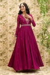 Aariyana Couture_Purple Anarkali-viscose Georgette Embroidered Sequin Bead And Work Anarkali Set _Online_at_Aza_Fashions