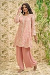 Aariyana Couture_Peach Kurta-organza And Pant- Viscose Jaal Kurta & Flared Set  _Online_at_Aza_Fashions