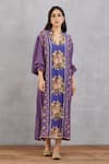 Buy_Torani_Purple Cotton Silk, Handwoven Chanderi Band Collar Jamuni Leila Kaftan_at_Aza_Fashions