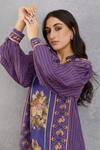 Torani_Purple Cotton Silk, Handwoven Chanderi Band Collar Jamuni Leila Kaftan_Online_at_Aza_Fashions