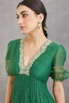 Buy_Torani_Green Handwoven Thin Chanderi Embroidery V Neck Panna Seher Maxi Dress  _Online_at_Aza_Fashions