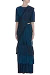 Buy_Shagun Manchanda_Blue Satin Linen Abstract Printed Ruffle Layered Handcrafted Saree  _Online_at_Aza_Fashions