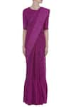 Buy_Shagun Manchanda_Pink Satin Linen Abstract Printed Pleated Frill Saree  _Online_at_Aza_Fashions