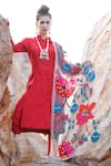 Shop_Xoxo Apurva_Red Raw Silk Mandarin Collar Kurta Set _at_Aza_Fashions