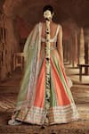 Shop_Itrh_Green Linen Panelled Lehenga Set _at_Aza_Fashions