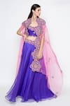 Buy_Swati Vijaivargie_Purple Organza Embroidered Silk Cape Lehenga Set _at_Aza_Fashions