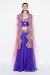 Shop_Swati Vijaivargie_Purple Organza Embroidered Silk Cape Lehenga Set _at_Aza_Fashions