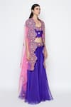 Swati Vijaivargie_Purple Organza Embroidered Silk Cape Lehenga Set _Online_at_Aza_Fashions