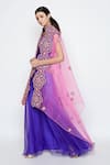 Buy_Swati Vijaivargie_Purple Organza Embroidered Silk Cape Lehenga Set _Online_at_Aza_Fashions