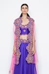 Shop_Swati Vijaivargie_Purple Organza Embroidered Silk Cape Lehenga Set _Online_at_Aza_Fashions