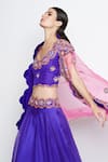 Swati Vijaivargie_Purple Organza Embroidered Silk Cape Lehenga Set _at_Aza_Fashions