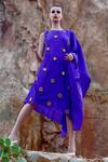 Shop_Xoxo Apurva_Purple Pure Silk Round 3d Embroidered Draped Dress _at_Aza_Fashions