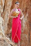 Buy_Xoxo Apurva_Pink Pure Silk V Neck Pre-draped Saree With Blouse _at_Aza_Fashions