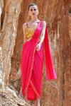 Shop_Xoxo Apurva_Pink Pure Silk V Neck Pre-draped Saree With Blouse _at_Aza_Fashions