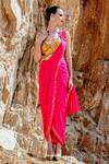 Buy_Xoxo Apurva_Pink Pure Silk V Neck Pre-draped Saree With Blouse _Online_at_Aza_Fashions