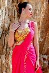 Shop_Xoxo Apurva_Pink Pure Silk V Neck Pre-draped Saree With Blouse _Online_at_Aza_Fashions