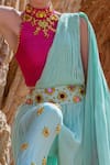 XOXO Apurva_Blue Georgette High Neck 3d Embroidered Pre-draped Pant Saree  _Online_at_Aza_Fashions