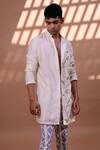 Buy_Gaurav Katta_White Twill And Chanderi Hand Block & Sequin Jacket Kurta With Pants _Online_at_Aza_Fashions
