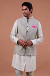 Buy_Gaurav Katta_Blue Linen And Chanderi Sequin Bundi & Kurta Set _Online_at_Aza_Fashions