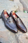 Oblum_Brown Argetenian Full Grain Crust - Leather Handcrafted Penny Loafers_Online_at_Aza_Fashions
