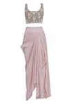 Shop Anamika Khanna Pink Draped Skirt With Bustier And Cape Online at Aza Fashions Shop_Anamika Khanna_Pink Draped Skirt With Bustier And Cape_Online_at_Aza_Fashions