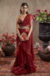 Buy_Jade by Monica and Karishma_Maroon French Chiffon Ruffle Pre-stitched Saree With Blouse_at_Aza_Fashions