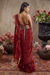 Shop_Jade by Monica and Karishma_Maroon French Chiffon Ruffle Pre-stitched Saree With Blouse_at_Aza_Fashions