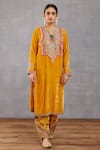 Torani_Yellow Cotton , Handwoven Chanderi, Kurta Velvet, Sunehra Zeenat Set _Online_at_Aza_Fashions