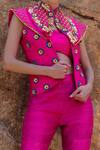 Shop Xoxo Apurva Pink Raw Silk Open 3d Embroidered Jacket And Pant Set Online at Aza Fashions Shop_Xoxo Apurva_Pink Raw Silk Open 3d Embroidered Jacket And Pant Set _Online_at_Aza_Fashions