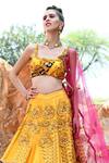 Shop Xoxo Apurva Yellow Raw Silk, Tulle Scoop Neck 3d Embroidered Lehenga Set at Aza Fashions Shop_Xoxo Apurva_Yellow Raw Silk, Tulle Scoop Neck 3d Embroidered Lehenga Set _at_Aza_Fashions