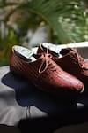 Shop_Oblum_Brown Woven Whole Cut Oxford Shoes _at_Aza_Fashions