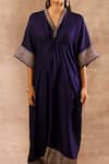 JAYANTI REDDY_Purple Silk Woven Chevron V Neck Kaftan  _Online_at_Aza_Fashions