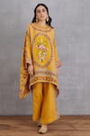 Buy_Torani_Yellow Cotton Silk Pants Linen, Handwoven Sunehra Zooni Kaftan And Set _at_Aza_Fashions