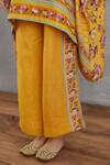 Torani_Yellow Cotton Silk Pants Linen, Handwoven Sunehra Zooni Kaftan And Set _at_Aza_Fashions