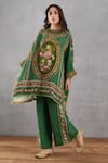 Buy_Torani_Green Tunic Linen Embroidery Round Panna Zooni Kaftan And Pant Set  _at_Aza_Fashions