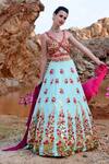 Buy_Xoxo Apurva_Blue Raw Silk, Tulle V Neck 3d Embroidered Lehenga Set _at_Aza_Fashions