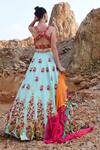 Shop_Xoxo Apurva_Blue Raw Silk, Tulle V Neck 3d Embroidered Lehenga Set _at_Aza_Fashions