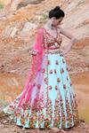 Buy_Xoxo Apurva_Blue Raw Silk, Tulle V Neck 3d Embroidered Lehenga Set _Online_at_Aza_Fashions