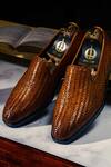 Oblum_Brown Argetenian Full Grain Crust - Woven Leather Woven Falaknuma Shoes_Online_at_Aza_Fashions